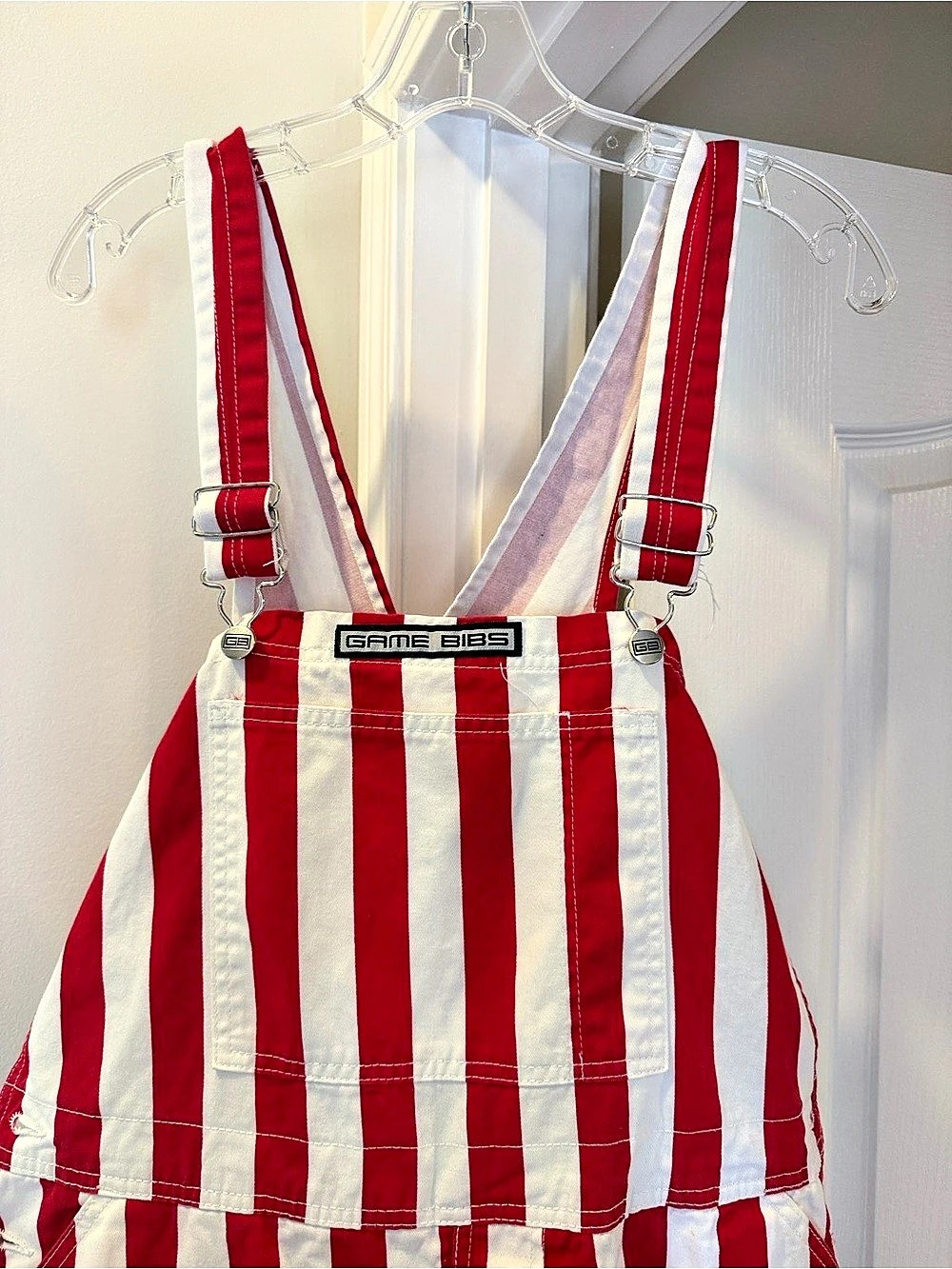 Game Bibs Adult Red & White Striped Game Bibs Overalls Large